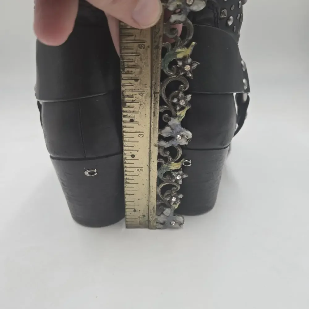 Coach Pia Studded Western Booties Sz 8 Black Leather Harness Booties Biker Rock - Picture 5 of 9